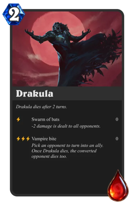 Drakula — 2 XP, 9 HP